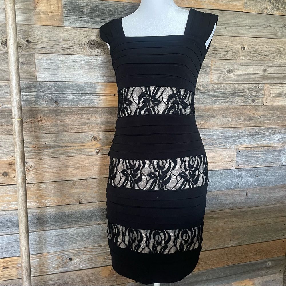 2000’s Intermission Lace Spandex Tiered Black Dress Stretch Women’s Size 4